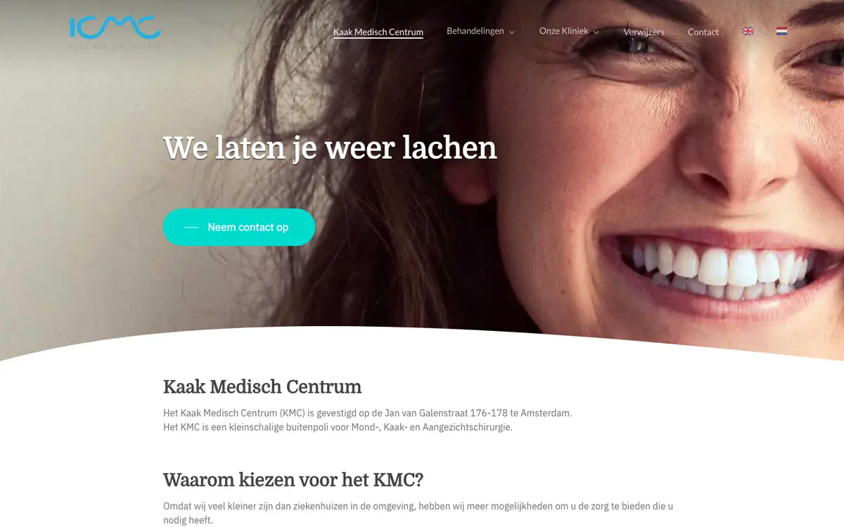 De homepage van Kaak Medisch Centrum