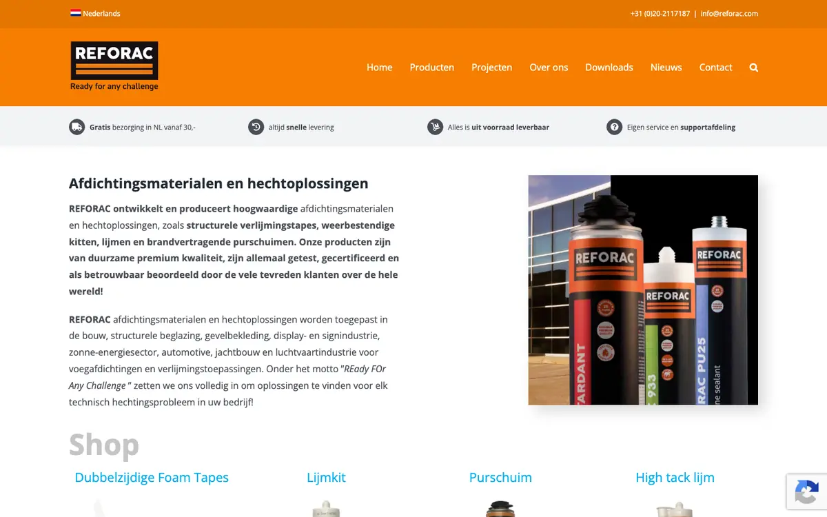 De homepage van Reforac