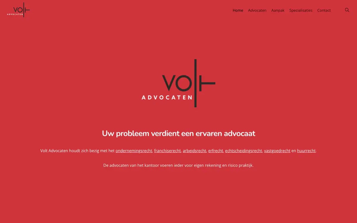 De homepage van Volt Advocaten